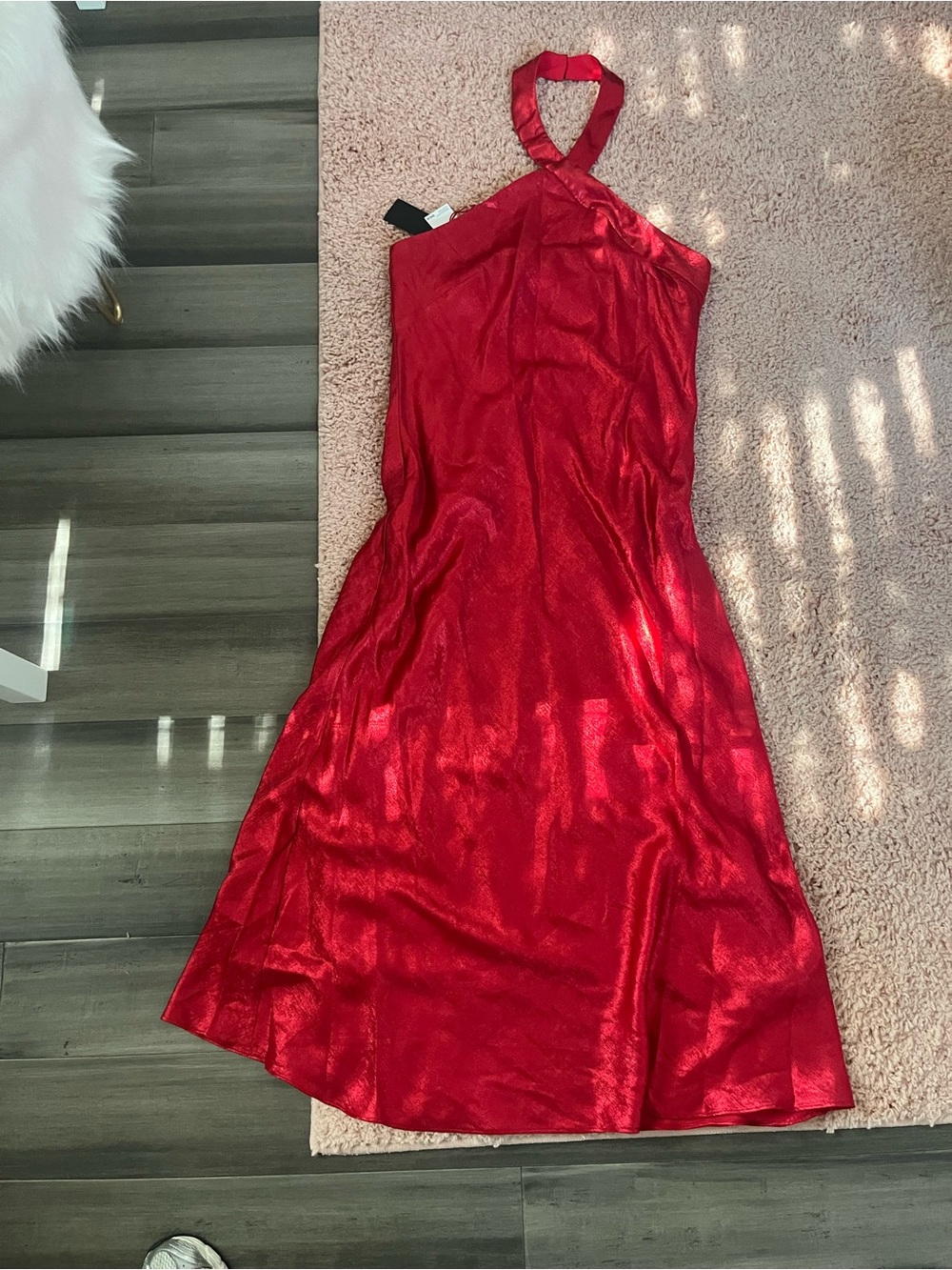Adrianna Papell Shimmering Red Halter Neck Dress